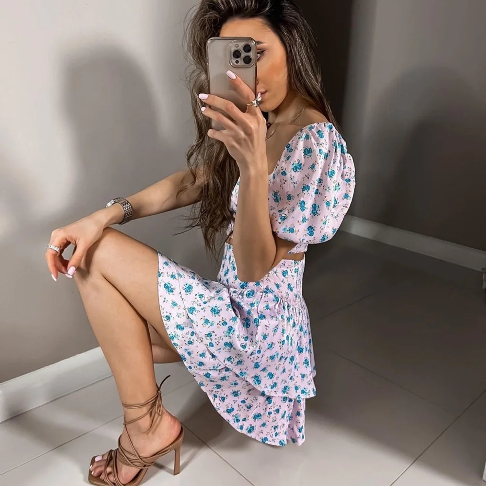 Zara Floral Print Satin Effect Corset Top - Picture 9 of 14